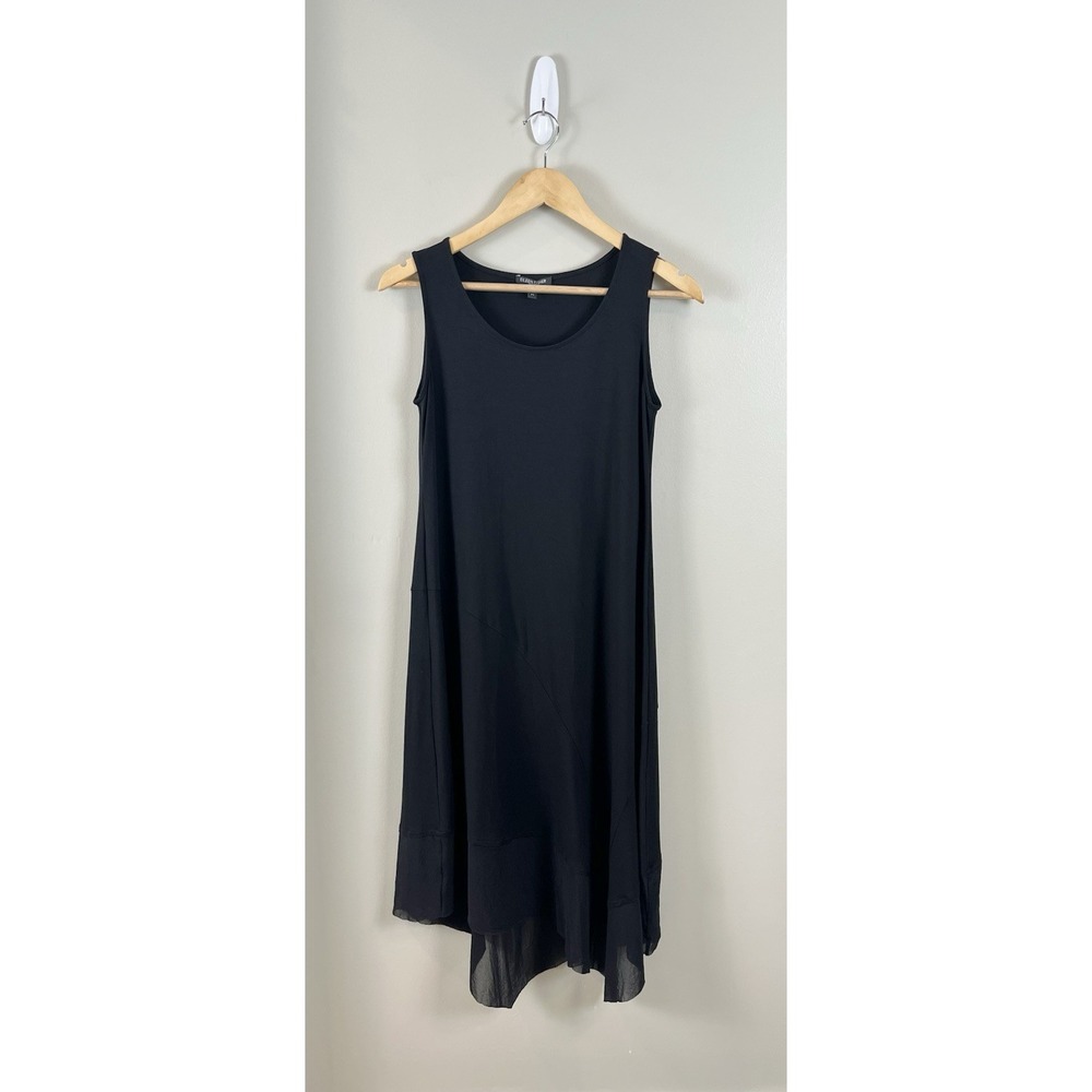 EILEEN FISHER Ps Black Stretch Sleeveless Jersey Tank Dress Lagenlook Minimalist
